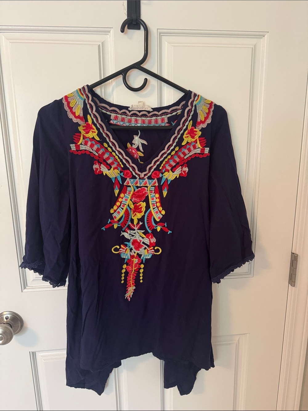 Solitaire Navy Tunic with Multicolor Embroidery